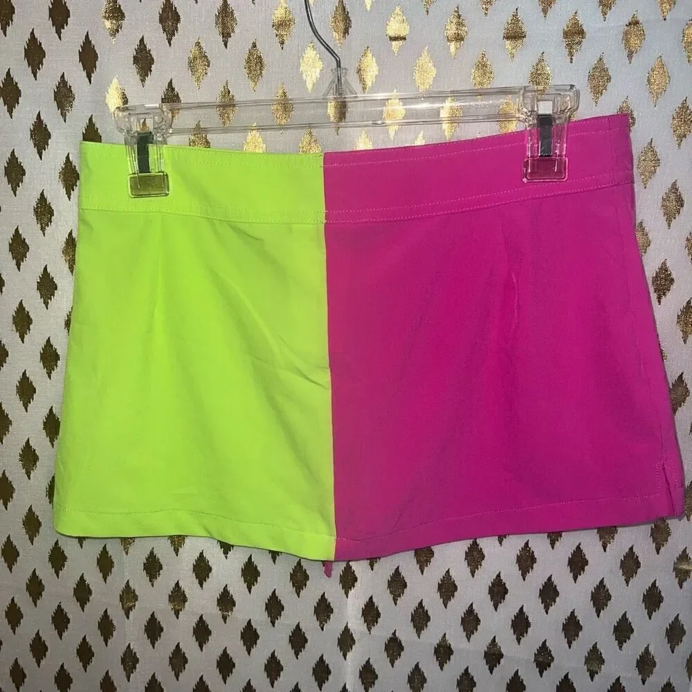 NWT LoveShackFancy X Hurley Solid Blocked Boardie Skirt neon pink green swimsuit